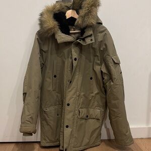 Carhartt Olive Green Parka with Faux Fur Hood